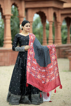 Vastranavya Navaratri Collection Myra Silk Lehenga & Blouse With Maslin Crochet Printed Dupatta Set - Black
