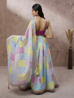 House of Panchhi Turquoise Blue Organza Floral Printed Lehenga choli & Dupatta