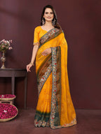 Ai Fashion Yellow Georgette Digital Print Party Wear Saree - Distacart