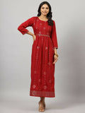 Juniper Women's Maroon Festive Printed Flared Dress - Distacart