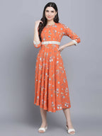 Myshka Women's Orange Floral Midi Dress - Distacart