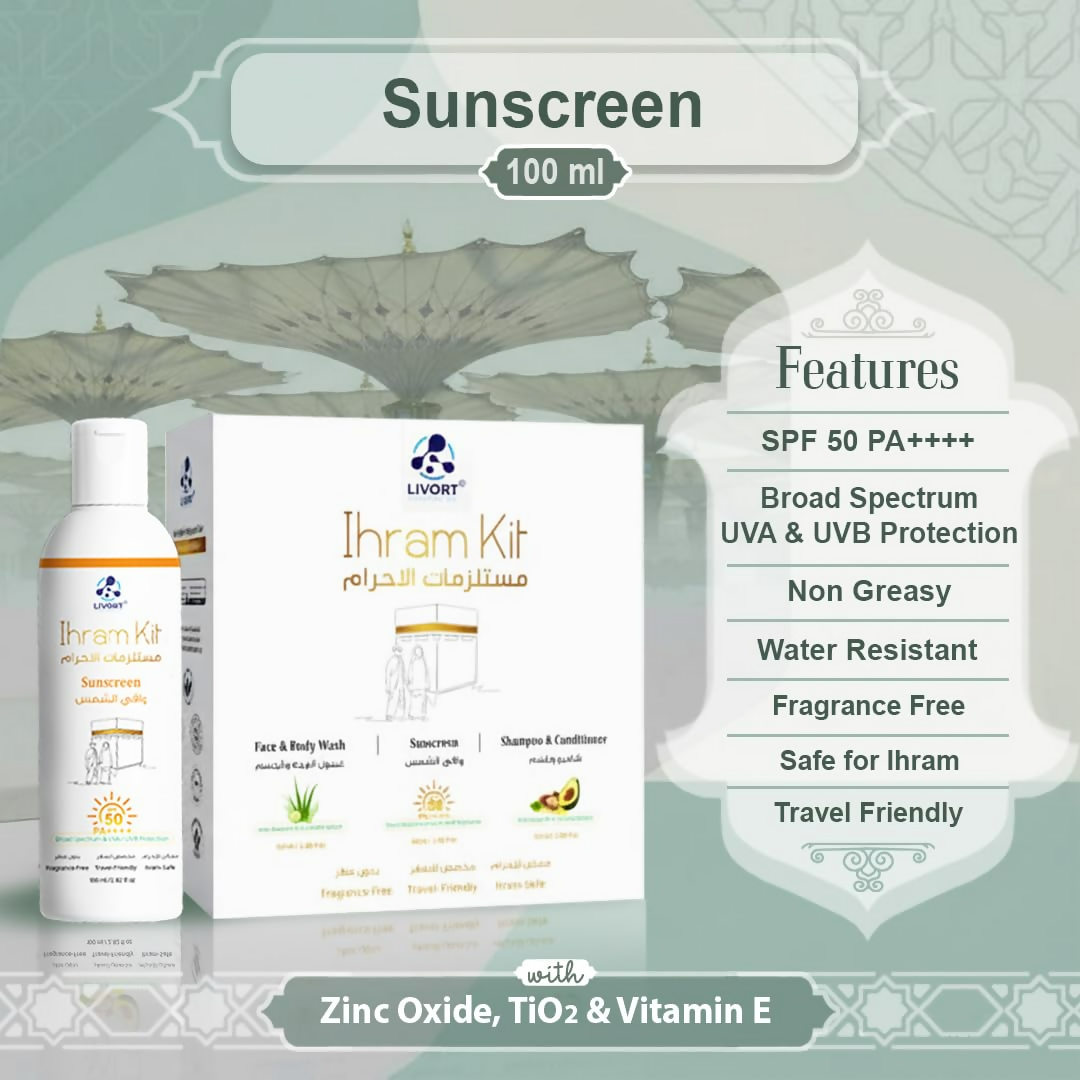 Livort Ihram Kit Hajj & Umrah Face & Body Wash Sunscreen Shampoo & Conditioner