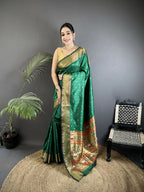 Joban Fashion Green Butti Woven Soft Lichi Silk Paithani Saree - Distacart