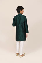 Joban Fashion Jacquard Silk Bottle Green Kurta With Straight Fit Pant