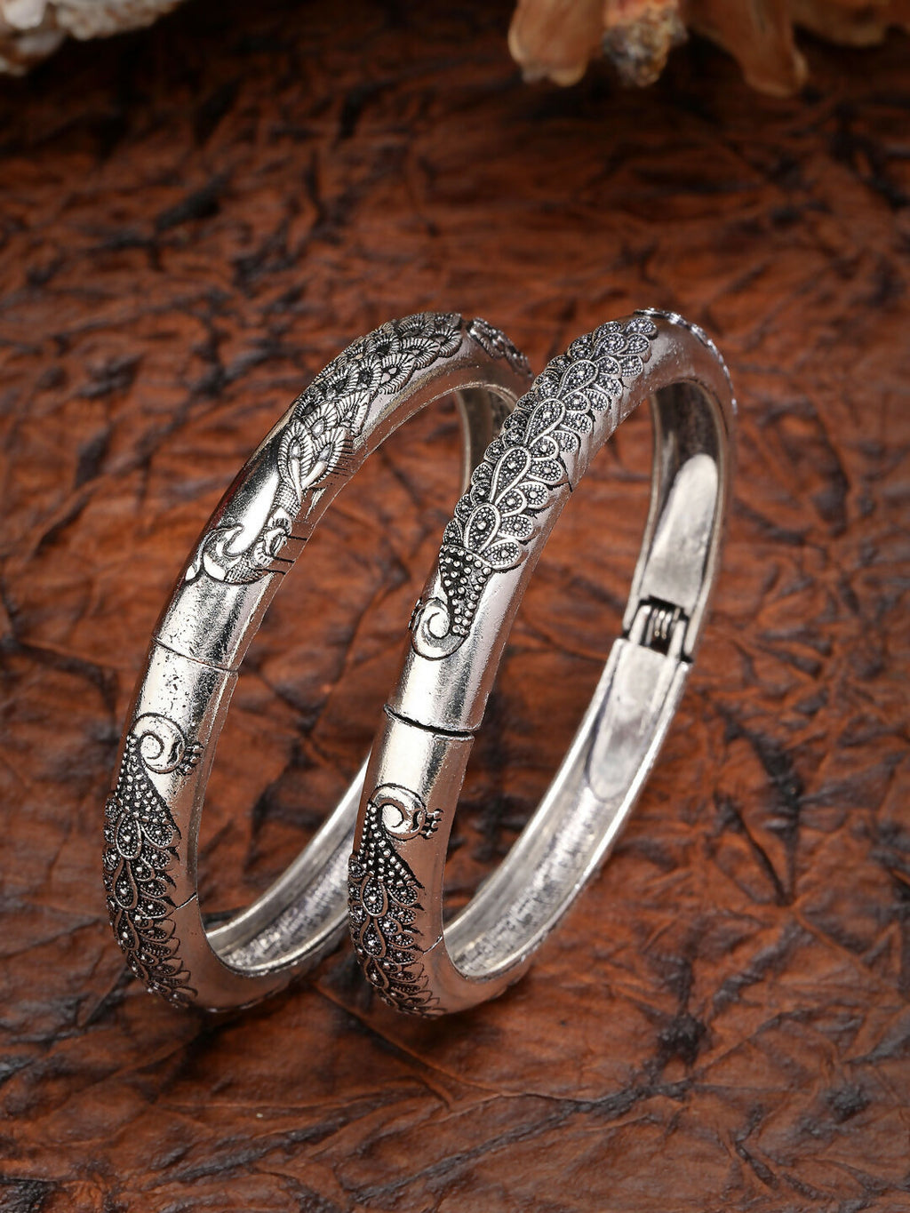 NVR Women's Silver-Toned German Silver Peacock Design Oxidised Kada Bangle - Distacart