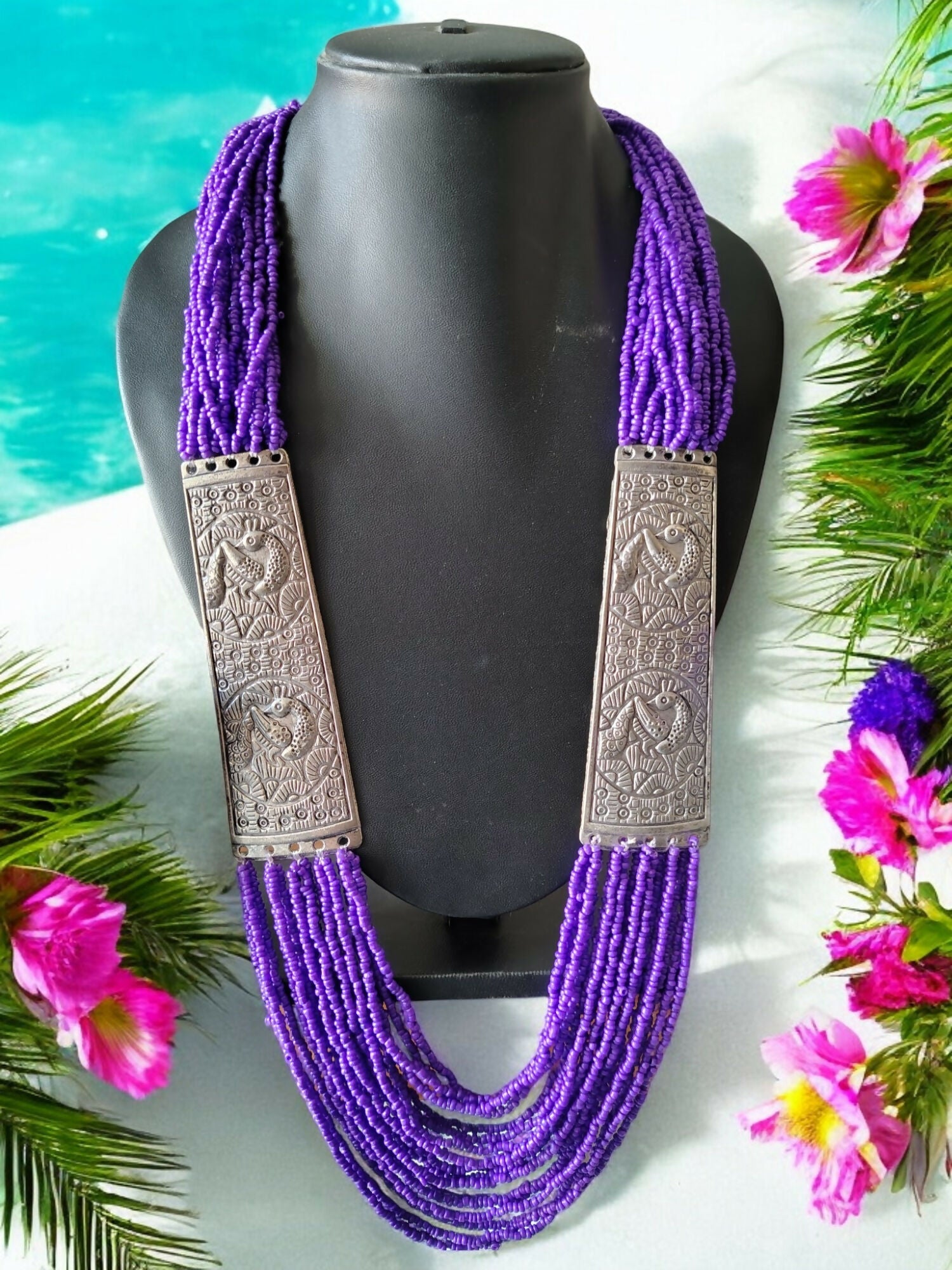 Inhanns Saree Shobha Statement Necklace - Purple Necklace