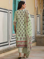 Juniper Women's Lime Green Cambric Floral Placement Printed Straight Fit Kurta Sets - Distacart