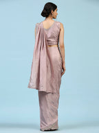 Lavendar Silk Satin Plain Ready to wear Saree with stitched Blouse - Vrinda