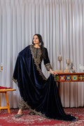 Joban Fashion Navy Blue Velvet Sequence Embroidery Work Kurta Set - Distacart