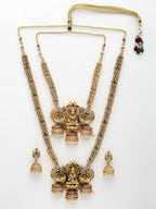 NVR Women's Set of 2 Gold-Polished Stone Studded Lakshmi Design Temple Jewellery Set