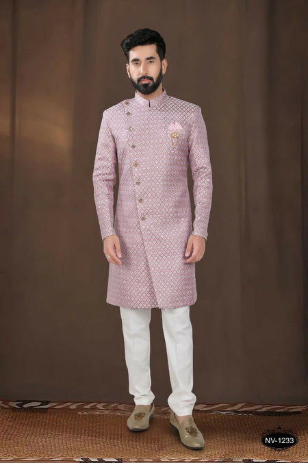 Joban Fashion Men's Pink Woven Jacquard Kurta with Pyjama