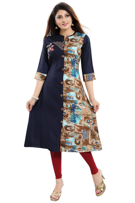 Snehal Creations Designer Rayon Long Kurti With Embroidery