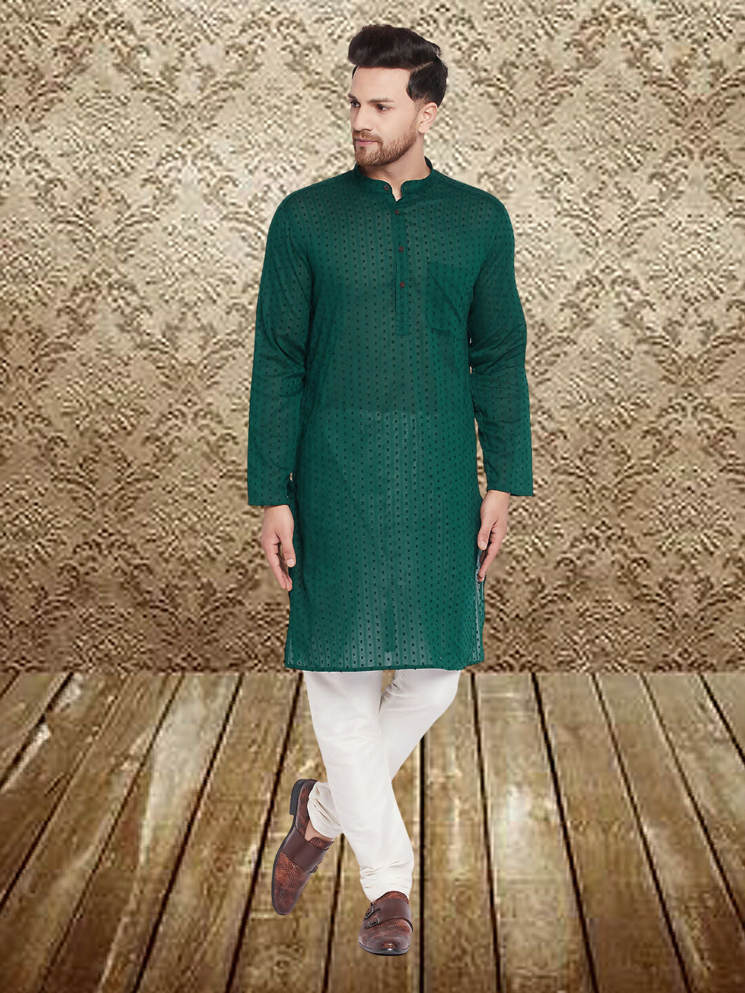 Even Apparels Men's Pure Cotton Green Kurta
