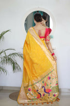 Yellow Woven Jacquard Designer Embroidery Work Party Wear Saree - Parampara
