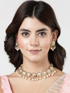 NVR Women Gold-Polished Kundan-Studded & Beaded Jewellery Set Necklace and Earrings