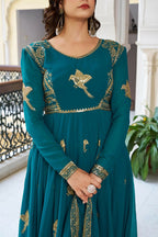 The52 Women's Gorgeous Faux Georgette Fabric Embroidery Work Flared Anarkali Pant and Dupatta Set - Distacart