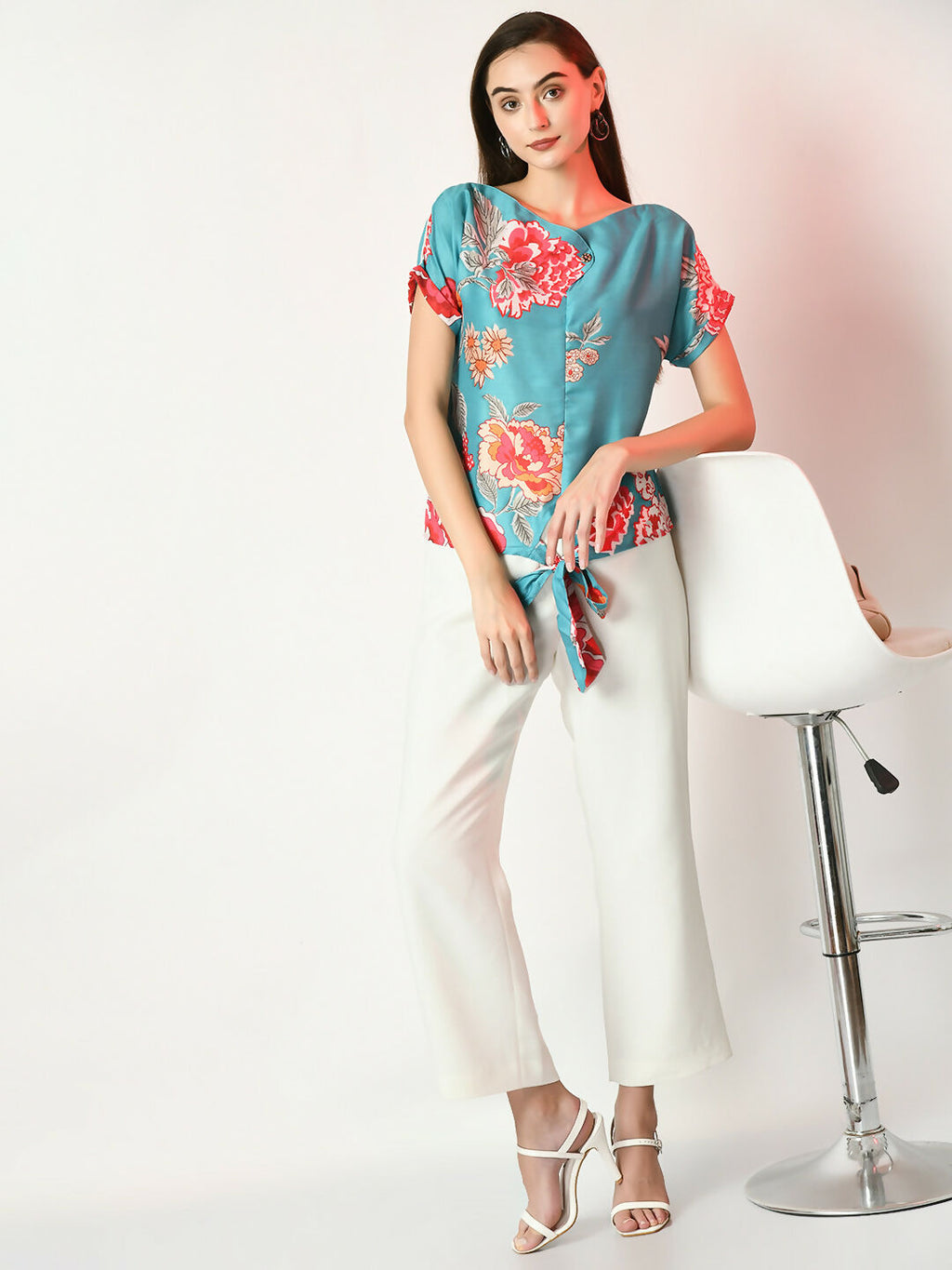 Myshka Women's Sea Green Printed Top