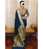 DEIANA'S Beautiful Designer Golden zari Soft Lichi Silk Saree - Blue