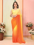 Yellow Georgette Pedding Color Printed Ready To Wear Saree - Aalaya