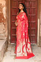 Joban Fashion Red Soft Pure Handloom Banarasi Silk Saree