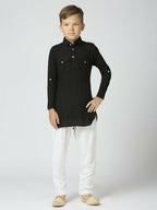 Joban Fashion Kids Island Full Sleeves Cotton Pathani Kurta and Pyjama Set - Black - Distacart