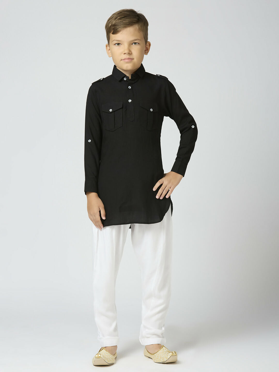 Joban Fashion Kids Island Full Sleeves Cotton Pathani Kurta and Pyjama Set - Black - Distacart