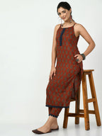 Myshka Women's Rust Straight Printed Kurta