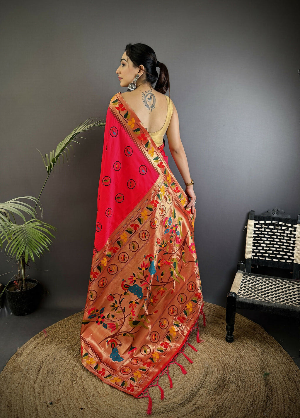 Joban Fashion Red Paithani Soft Silk Meenakari Saree - Distacart