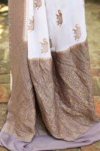 Joban Fashion Ivory Crepe Chiffon Pure Handloom Banarasi Silk Saree