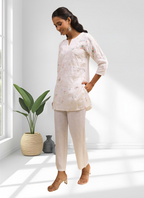 Joban Fashion Off White Linen Embroidered Readymade Cord Set - Distacart