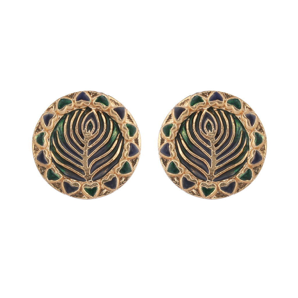 Nuyug 22K Gold Plated Contemporary Round Shaped Enamel Studs - Distacart