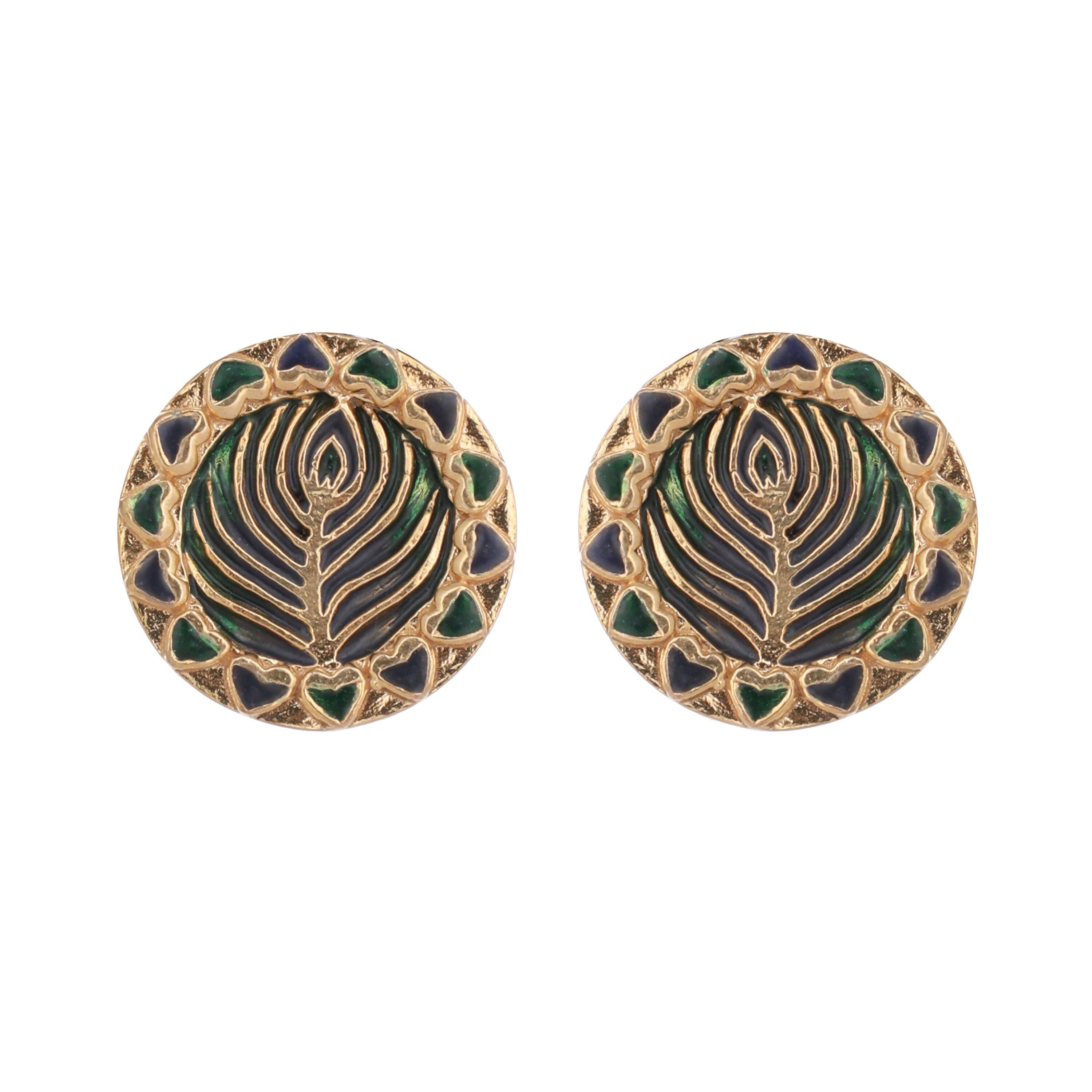 Nuyug 22K Gold Plated Contemporary Round Shaped Enamel Studs - Distacart