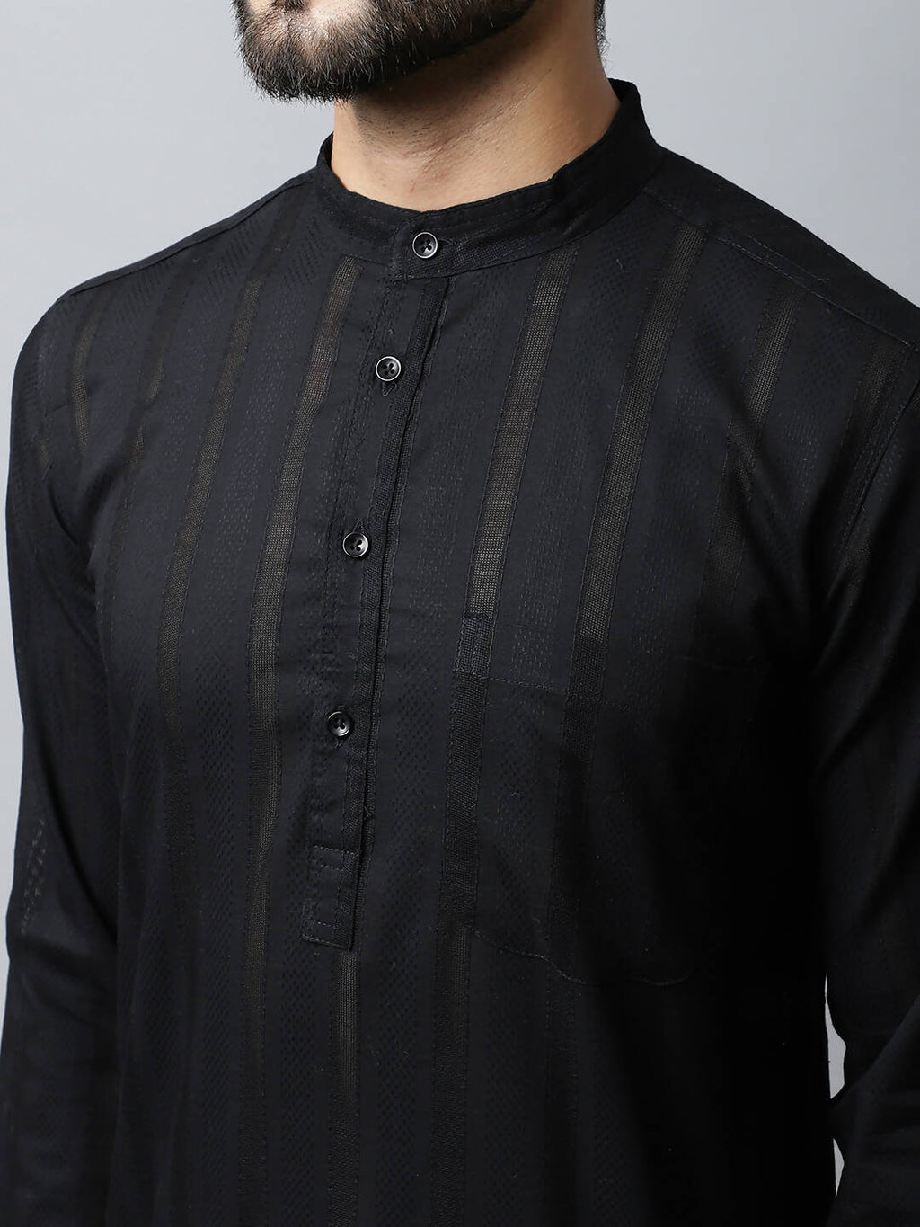 Even Apparels Black Color Pure Cotton Men's Kurta With Band Collar (STR1188) - Distacart