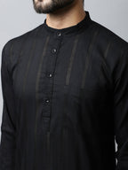Even Apparels Black Color Pure Cotton Men's Kurta With Band Collar (STR1188) - Distacart