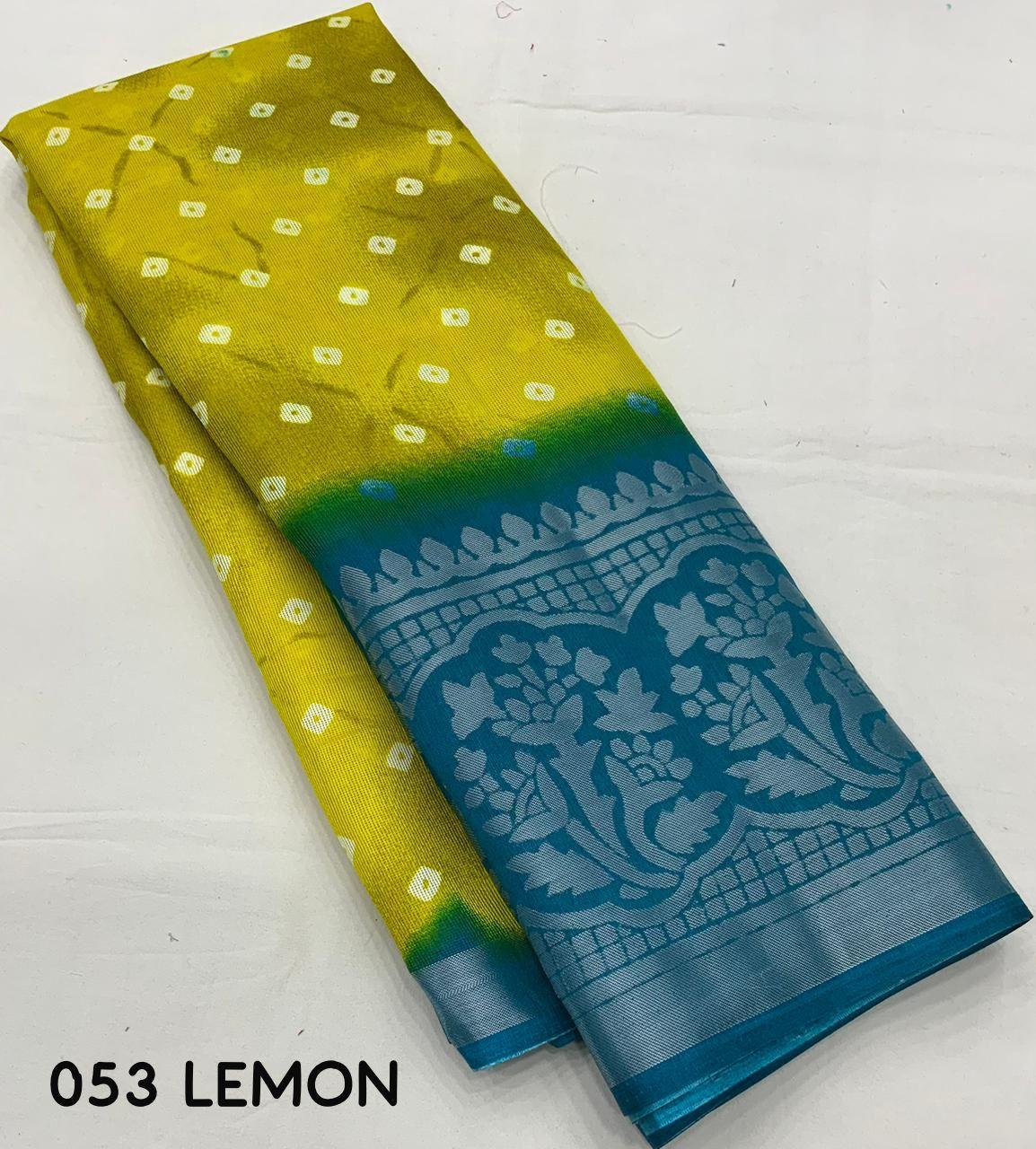 Lemon Jute Silk Printed Saree with Unstitched Blouse - Hiral Fashion