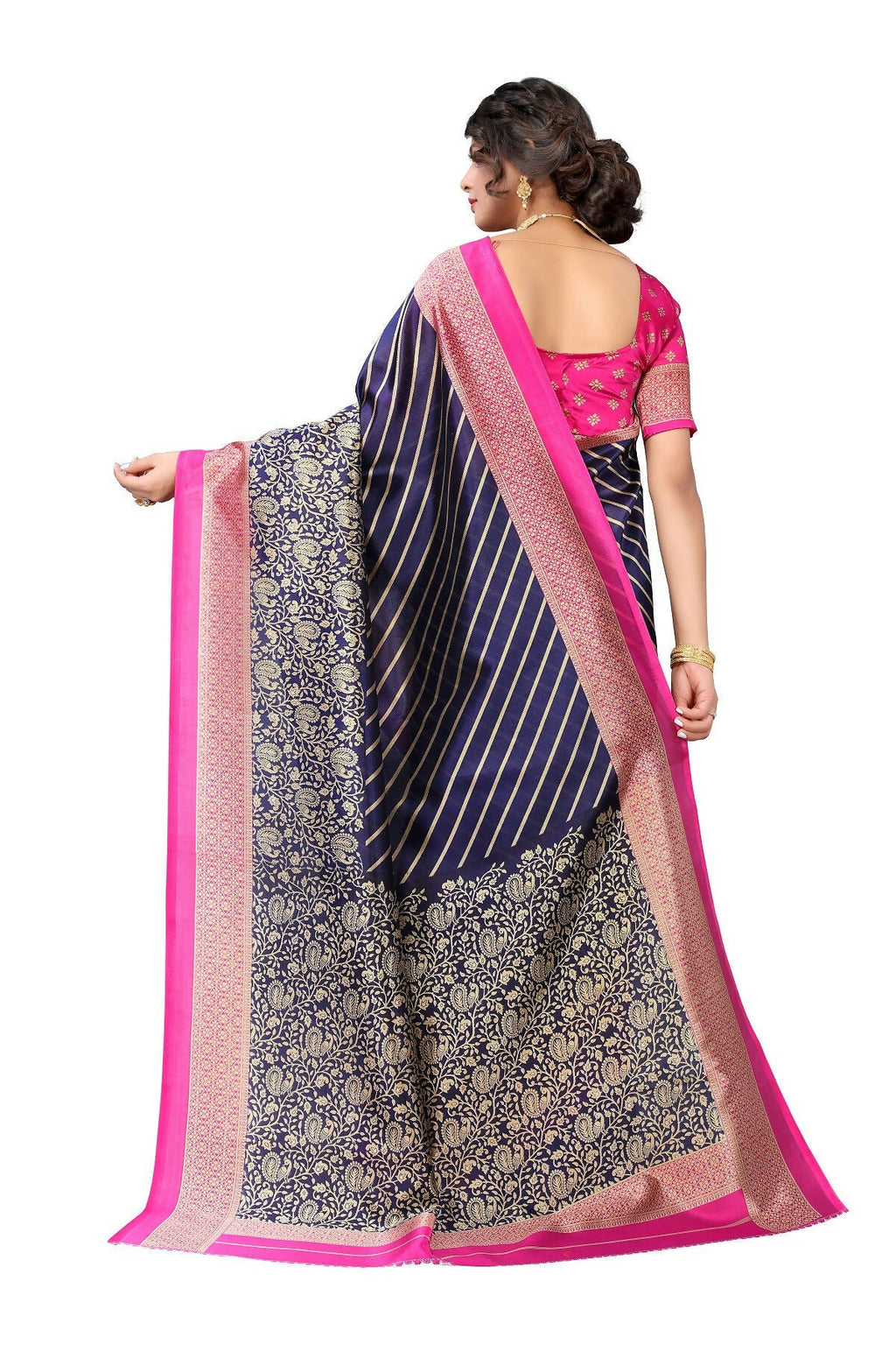 Vamika Navy Blue Printed Art Silk Saree