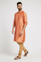 Ethnic India Orange Men's Kurta Bandhani Polyester