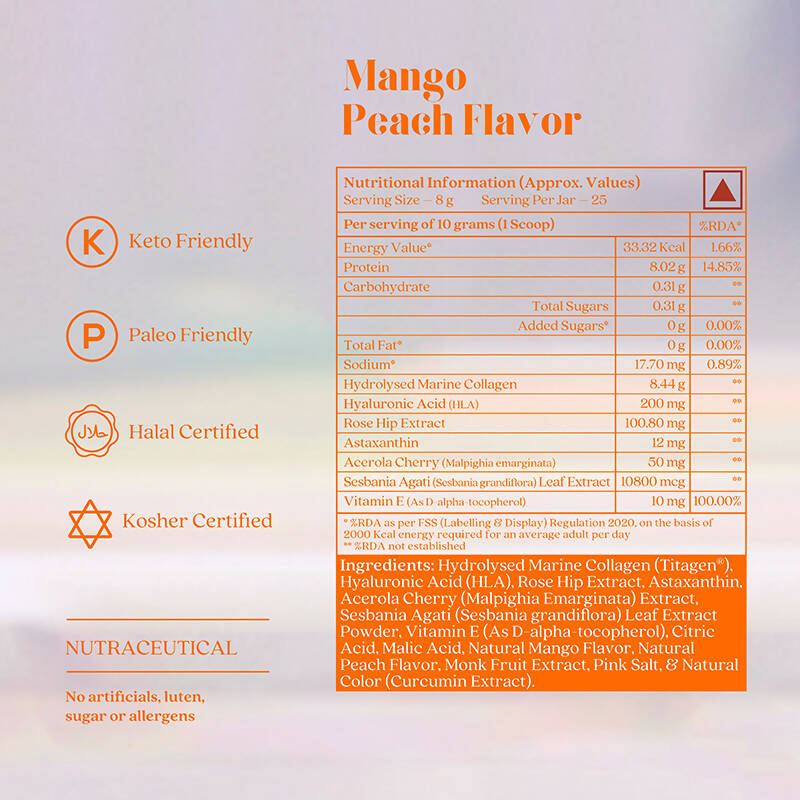Wellbeing Nutrition Beauty Korean Marine Collagen Peptides-Mango Peach Flavor - Distacart