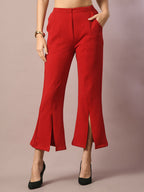 Myshka Women's Red Solid Party Parallel Trousers