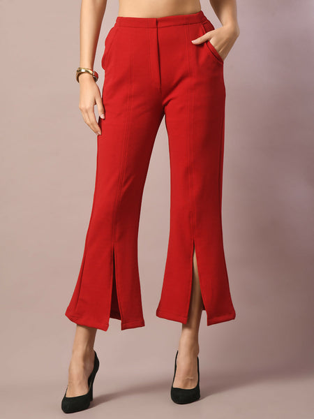 Myshka Women's Red Solid Party Parallel Trousers