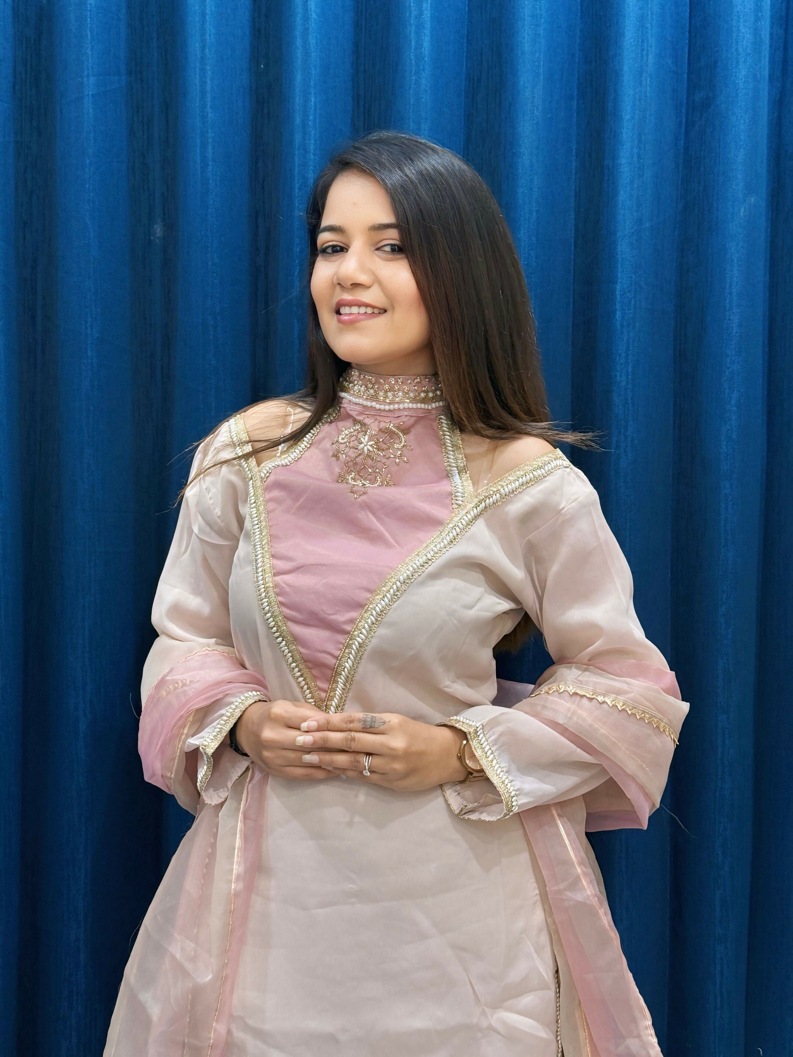 Anaita Rose Roman Shimmer Readymade Kurti Set with Designer Handwork - Distacart