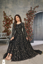 Anaita Black Embroidered Net Stitched Anarkali suit - Distacart