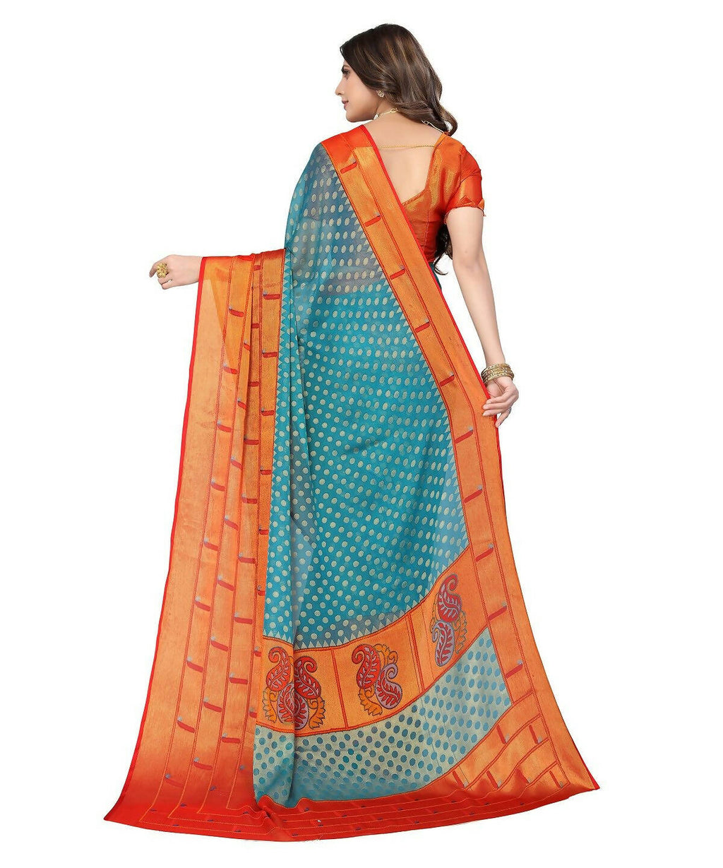 Vamika Sky Blue Chiffon Brasso Bollywood Style Woven Saree (DIMPLE SKY BLUE) - Distacart