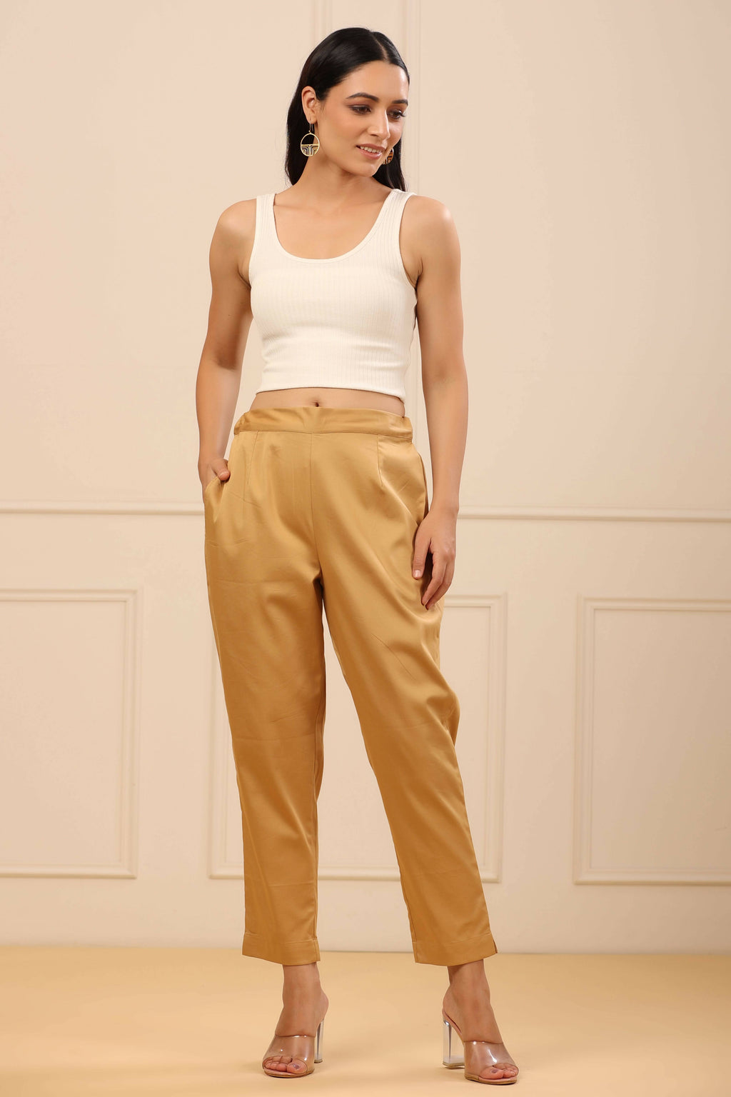 Juniper Women's Beige Solid Straight Slim Pant - Distacart