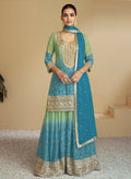 Anaita Blue Digital print with Embroidered Silk Stitched Plazo Suit - Distacart