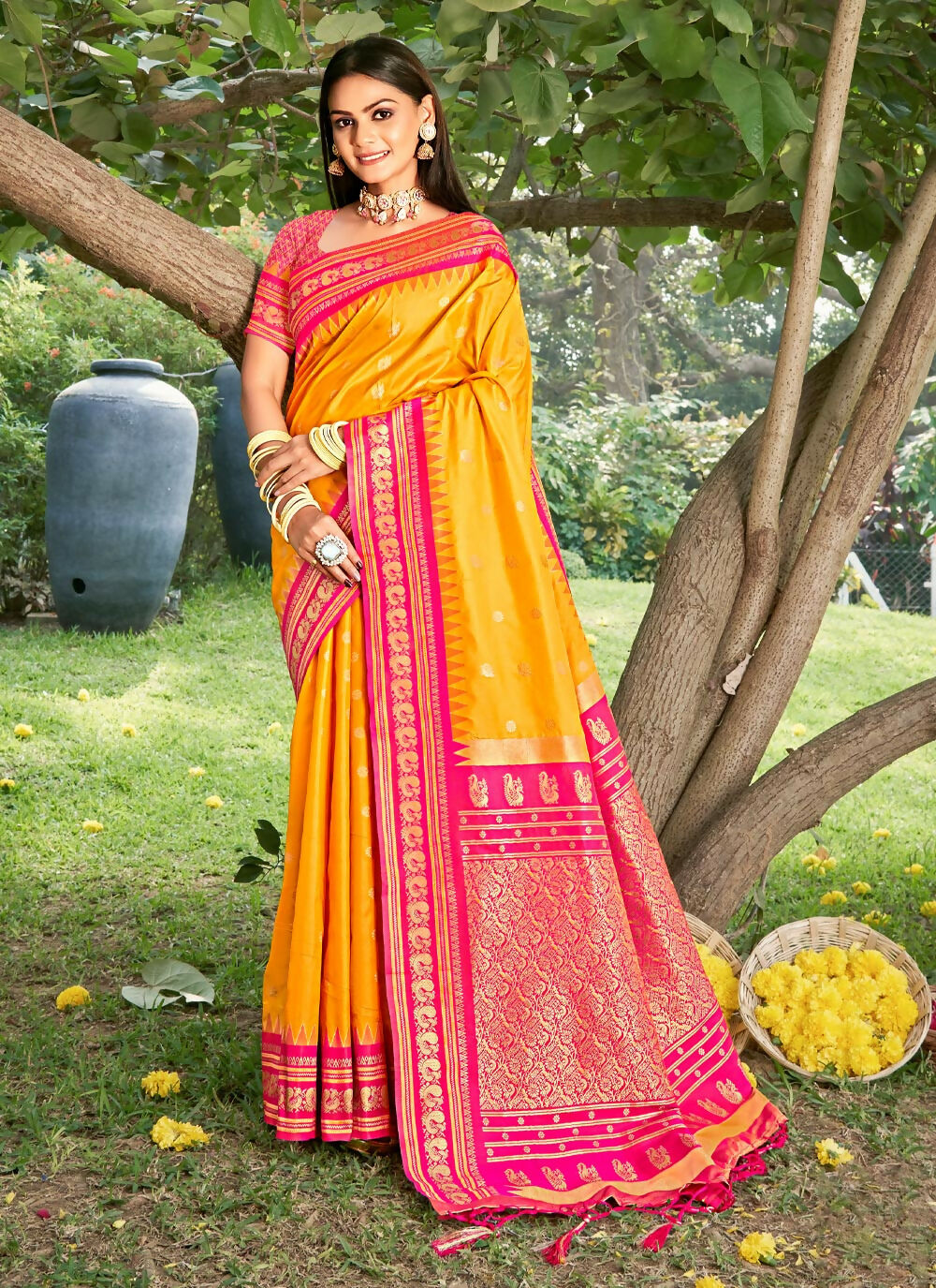 Shree Shyam Fashion Yellow Soft Silk Saree - Distacart