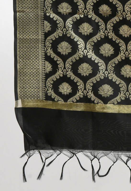 Mominos Fashion Moeza Women's Banarsi Silk All Over Woven Design Black Dupatta - Distacart