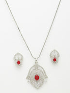 NVR Women Silver-Plated American Diamond-Studded Pendant Set