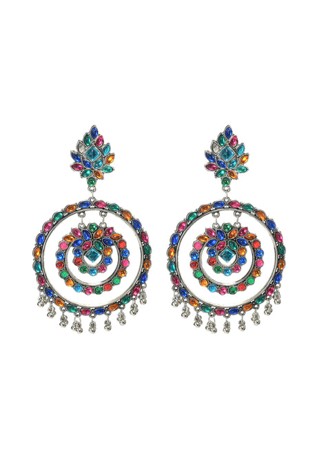 Mominos Fashion Johar Kamal Women's Multi Colour Kundan Circles Earrings