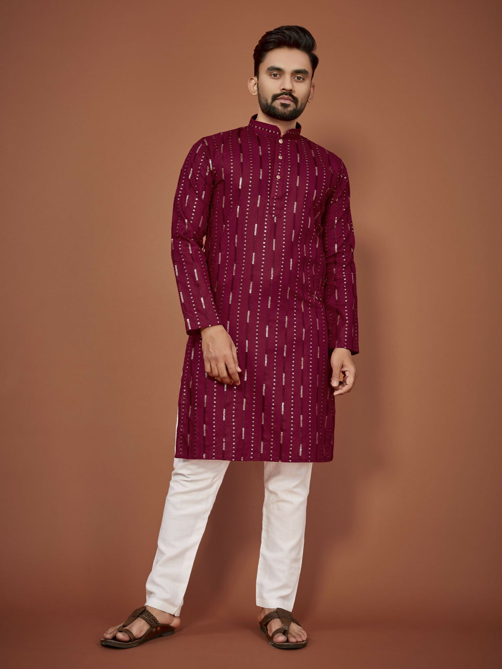 Anaita Maroon Embroidered Cotton Straight Kurta